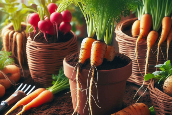 plantar raízes como cenoura ou rabanete em vasos